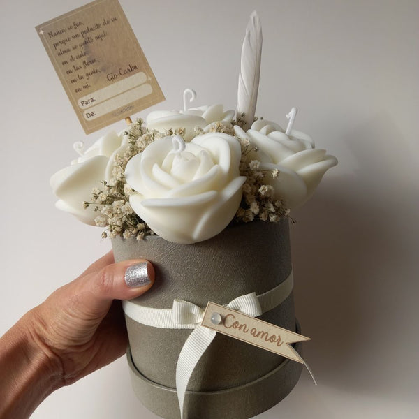 Bouquet De Rosas Blancas caja gris