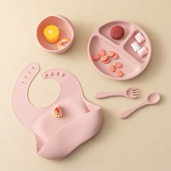 Set vajilla silicona para bebe 8 piezas Rosado