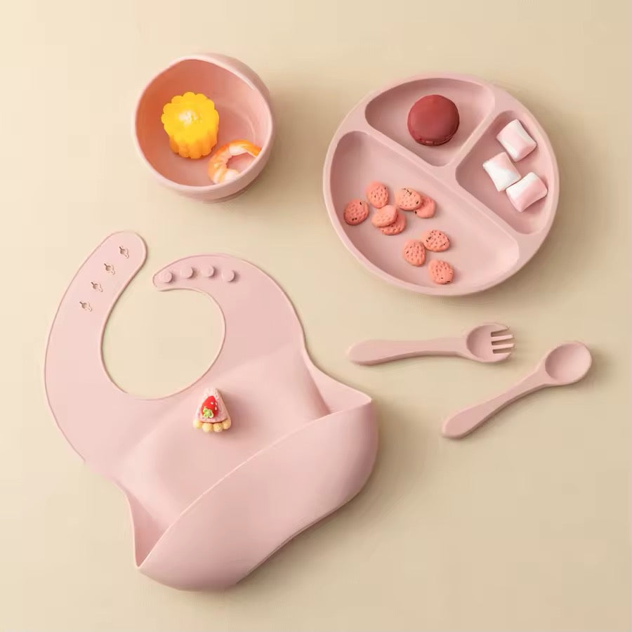 Set vajilla silicona para bebe 8 piezas Rosado