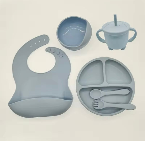 set vajilla silicona para bebe 8 piezas azul