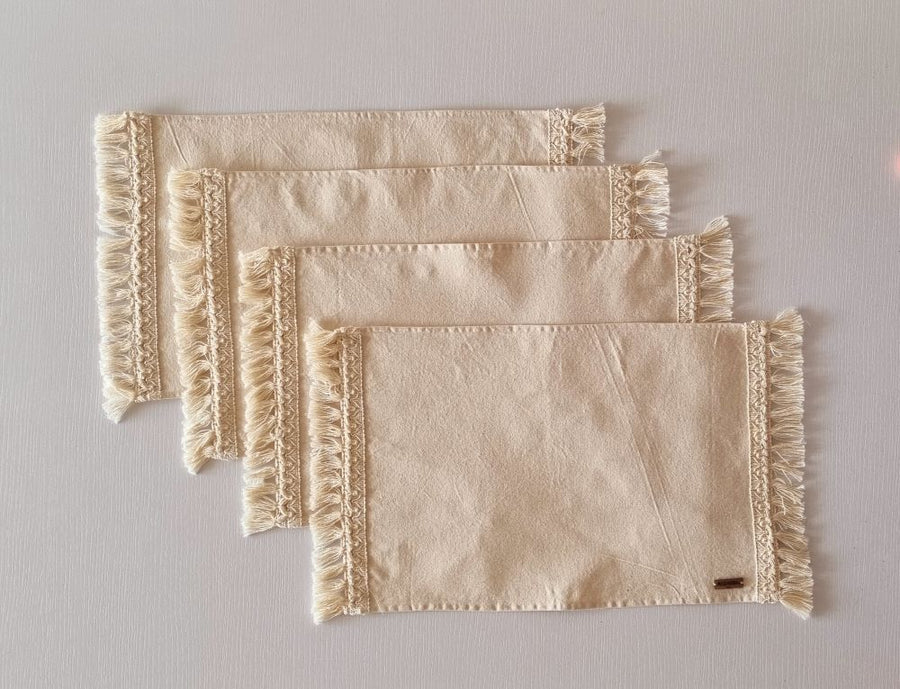 Set x 4 individual lona borla 30x45cm color beige