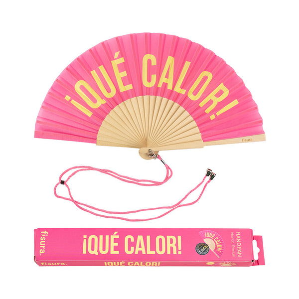 Abanico Que calor Rosa y amarillo