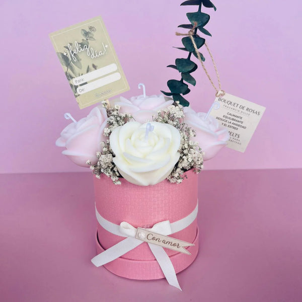 Bouquet De Rosas Blancas Rosadas Caja Rosada