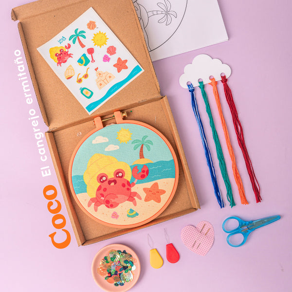 Kit de bordado infantil coco el cangrejo ermitaño