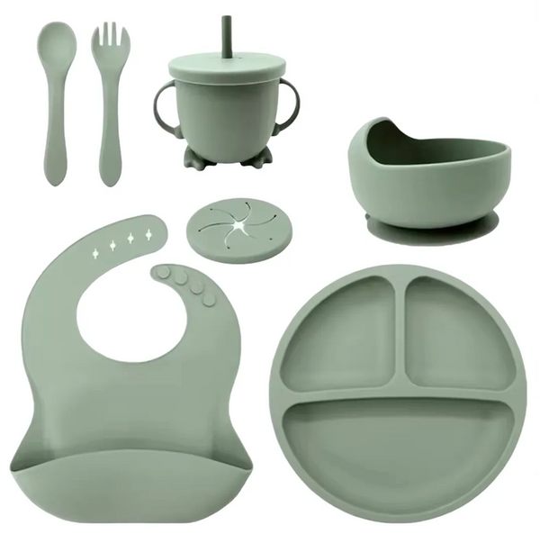 set vajilla silicona para bebe 8 piezas verde